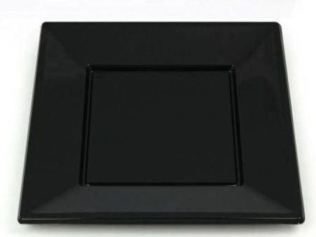 Square Black Plastic Plates 23cm Pack Size 8 on Sale