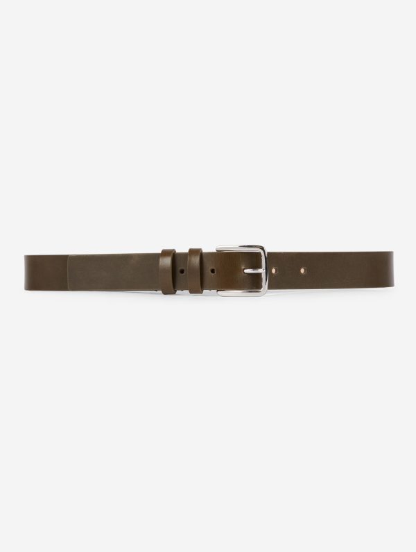 Medium olive leather belt Online