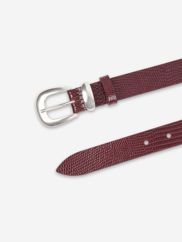 thin burgundy lizard skin belt Online Hot Sale