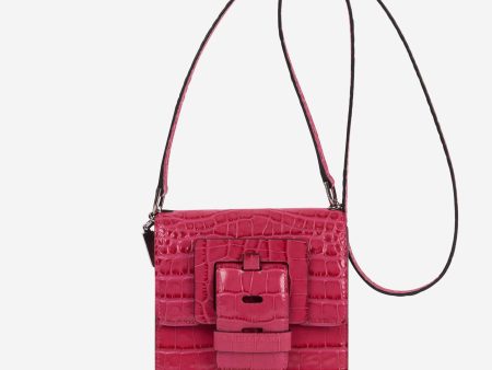 small fuchsia stamped leather love me bag Online now