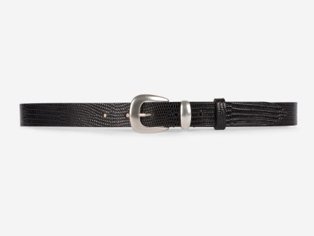 thin black lizard skin belt Online