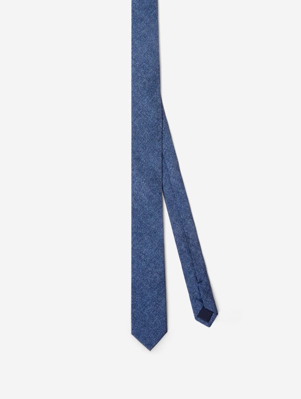 Fine twill tie with denim print For Sale