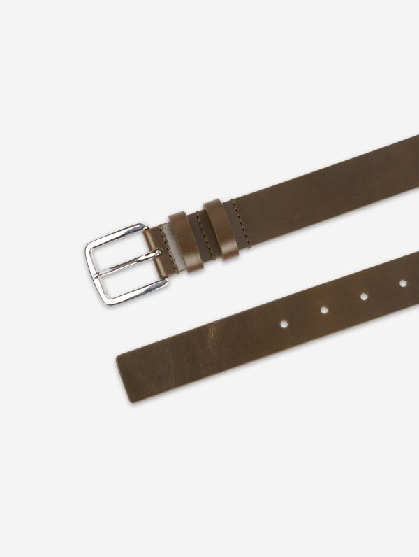 Medium olive leather belt Online