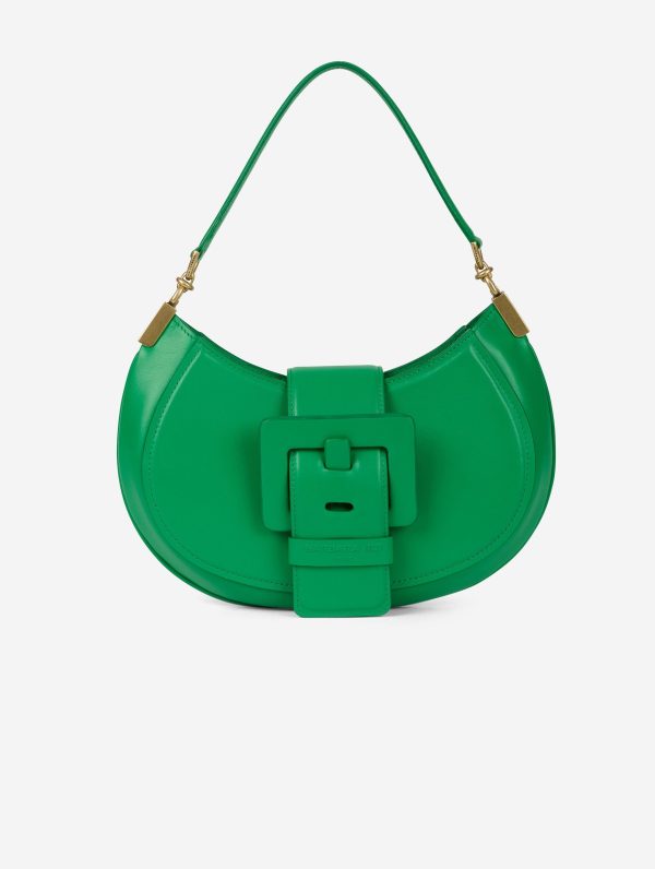 Green leather Kiss Me clutch bag Online